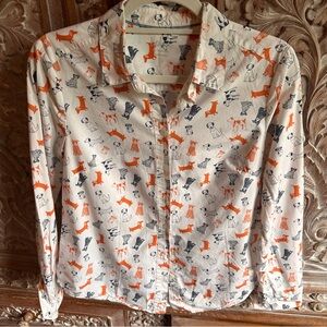 Boden Classic Shirt with Orange and Blue Dog Print
